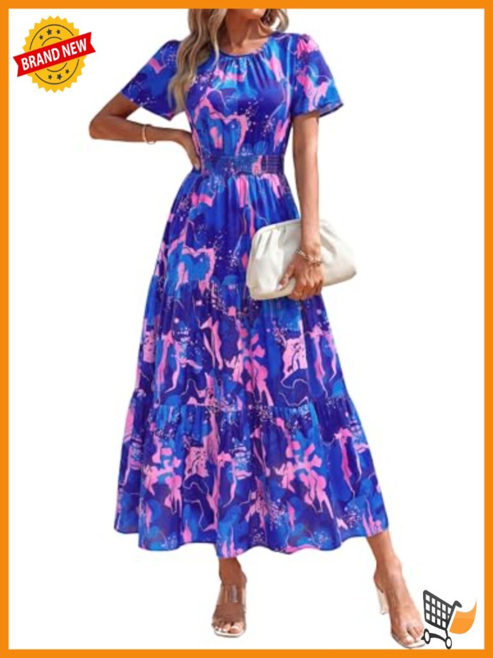Smocked Waist Tiered Flutter Sleeve Floral Maxi Dress Boho
